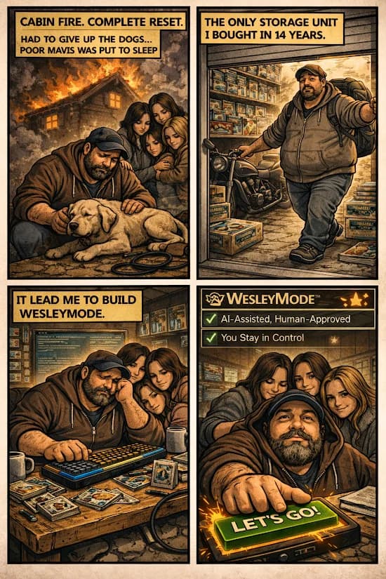 Wesley Mode origin story - rebuilt from the ashes of a cabin fire